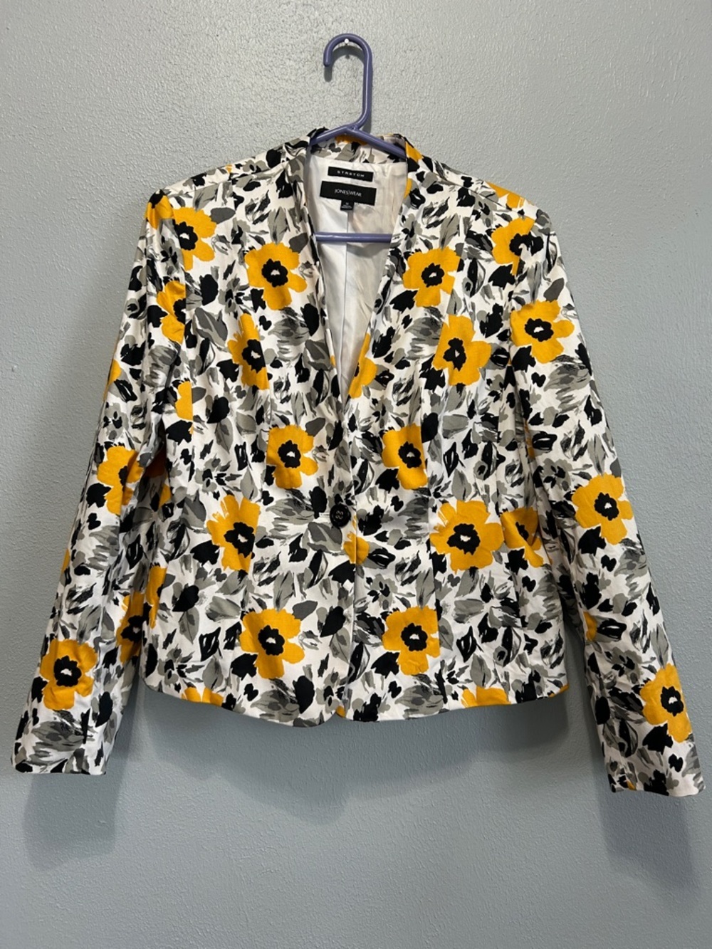 Jones Wear Yellow Floral Single-Button, Fully lined Blazer, Size 12